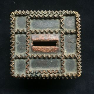 Antique Wooden Coin Box Primitive Early American Folk Art Unique Piece Tramp Art
