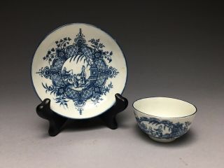 18c.  Dr.  Wall Period Worcester Blue Decorated Cup & Saucer