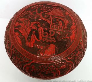 Massive 9.  75in Antique Vintage Chinese Carved Cinnabar Lacquer Storage Box