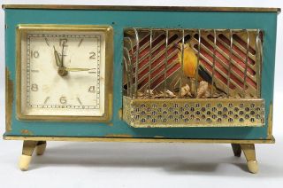 Vintage Dome West German Singing Automaton Bird Cage Desk Table Clock
