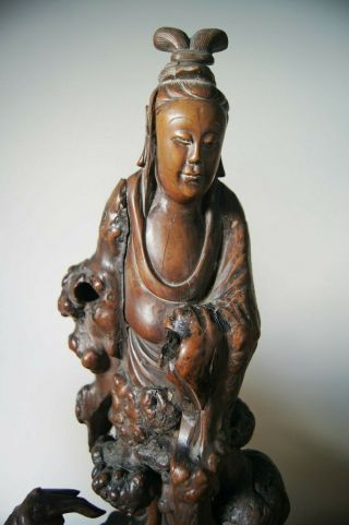 Stunning Antique Chinese Qing Dynasty 18/19th C Carved Root Wood Guanyin Figure