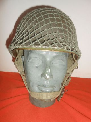 U.  S.  ARMY:WWII M1 Combat Steel Helmet Front Seam with Korea war era Helmet Liner 9