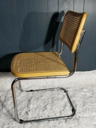 Vintage CESCA Marcel Style Chair Rattan Wood Chrome Mid Century Marked Italy 2