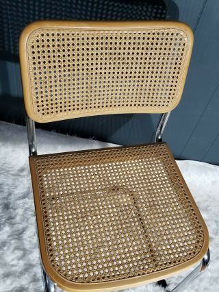Vintage CESCA Marcel Style Chair Rattan Wood Chrome Mid Century Marked Italy 6