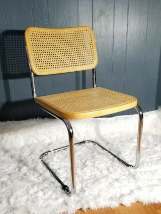 Vintage CESCA Marcel Style Chair Rattan Wood Chrome Mid Century Marked Italy 7