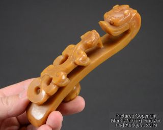 Large Chinese Carved Natural Yellow Agate Dragon Belt Hook,  18/19th Century