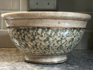 Antique 1900s Spongeware Earthenware Green Bowl Privy Dug Excavated