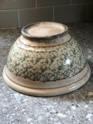 Antique 1900s Spongeware Earthenware Green Bowl Privy Dug Excavated 2