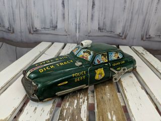 Vintage Wind Up Squad Car Police Dick Tracy 1949 Toy Pressed Tin Lithograph Marx