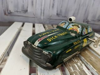 Vintage wind up squad car police dick Tracy 1949 toy pressed tin lithograph Marx 2