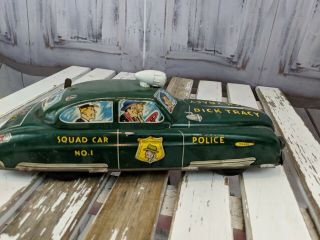 Vintage wind up squad car police dick Tracy 1949 toy pressed tin lithograph Marx 5