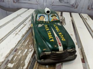 Vintage wind up squad car police dick Tracy 1949 toy pressed tin lithograph Marx 6