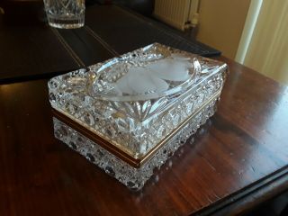 Large French Cut Crystal And Brass Casket Jewelry Trinket Hinged Box