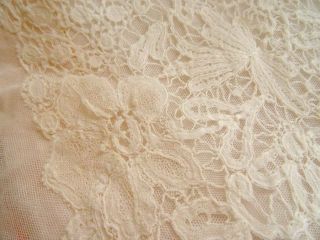 A Antique Brussels Lace & Pastel Pink Silk Cushion Cover C.  1900 2