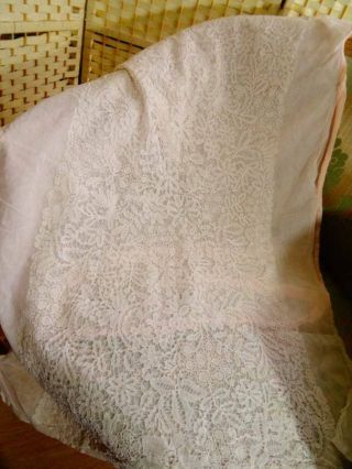 A Antique Brussels Lace & Pastel Pink Silk Cushion Cover C.  1900 8