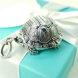 Vintage Tiffany & Co.  Sterling Silver Turtle Pill Box Trinket Key Chain Pendant 2