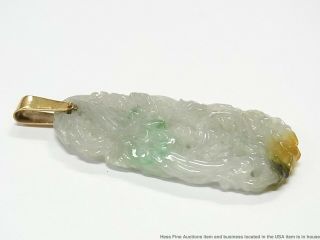 Lg Jadeite 14k Gold Vintage Pendant 110cts Jade Chinese Dragon Antique Amulet 3