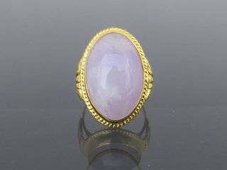 18k Solid Yellow Gold Ovalnatural Purple Lavender White Jadeite Jade Ring Sz 8.  5