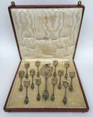 Paul Canaux Fabulous French Ice Cream Vermeil Silver 13 Spoons Set Cherubs Putti