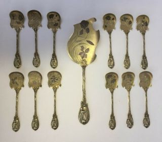 Paul Canaux Fabulous French Ice Cream Vermeil Silver 13 Spoons Set Cherubs Putti 4