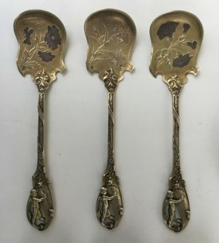 Paul Canaux Fabulous French Ice Cream Vermeil Silver 13 Spoons Set Cherubs Putti 5