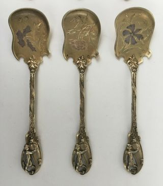 Paul Canaux Fabulous French Ice Cream Vermeil Silver 13 Spoons Set Cherubs Putti 6