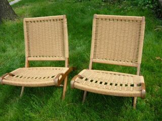 Pair Rare Hans Wegner Jh - 512 Style Mid Century Danish Modern Deck Rope Chairs