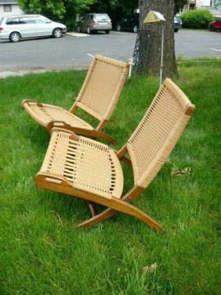 Pair Rare Hans Wegner JH - 512 Style Mid Century Danish Modern Deck Rope Chairs 2