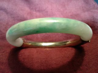 Antique Chinese Vermeil Silver and Natural Jade Bangle Bracelet 7