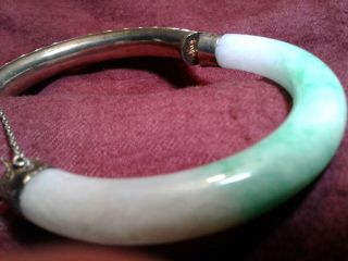 Antique Chinese Vermeil Silver and Natural Jade Bangle Bracelet 8