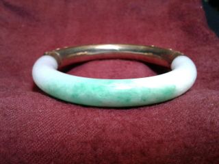Antique Chinese Vermeil Silver and Natural Jade Bangle Bracelet 9
