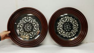 Large Antique 19th C.  English Bullseye Cut Glass Mahogany Wood Mirrors