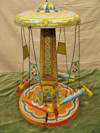 Vintage J Chein Co Ride A Rocket Tin Windup Toy Mechanical Carnival Circus Ride
