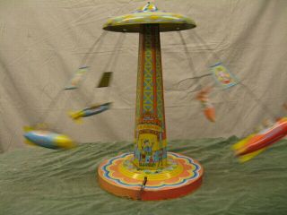 Vintage J Chein Co RIDE A ROCKET Tin Windup Toy Mechanical Carnival Circus Ride 3