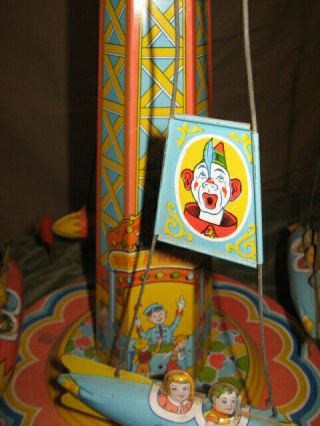 Vintage J Chein Co RIDE A ROCKET Tin Windup Toy Mechanical Carnival Circus Ride 8