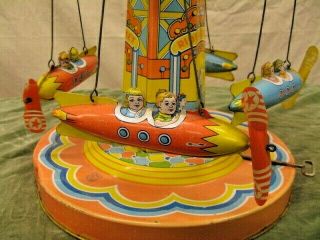 Vintage J Chein Co RIDE A ROCKET Tin Windup Toy Mechanical Carnival Circus Ride 9