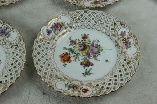 Set 10 Antique sax porcelain Plates Reticulated Edge Flower Paintings 4