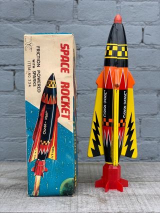 Rare Yonezawa Japan Tin Friction 334 Space Rocket Mach 4.  77 Robot 1955