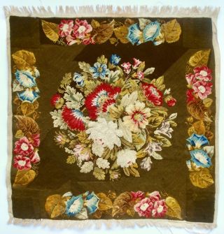 Antique 19th Century Needlepoint Needlework Woolwork Embroidery Floral Panel