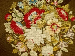 ANTIQUE 19TH CENTURY NEEDLEPOINT NEEDLEWORK WOOLWORK EMBROIDERY FLORAL PANEL 2