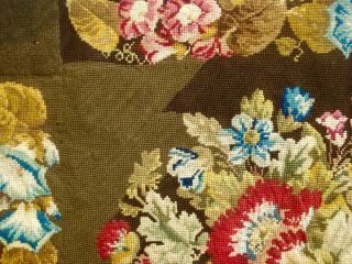 ANTIQUE 19TH CENTURY NEEDLEPOINT NEEDLEWORK WOOLWORK EMBROIDERY FLORAL PANEL 3