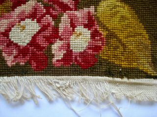 ANTIQUE 19TH CENTURY NEEDLEPOINT NEEDLEWORK WOOLWORK EMBROIDERY FLORAL PANEL 8