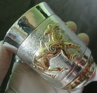 Ancient Antique Roman Greek Solid Silver Mug/cup - Inlaid 24k Gold Figurines