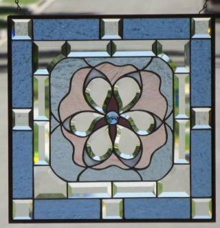 •Pink • Beveled Stained Glass Window Panel • 18 1/2 