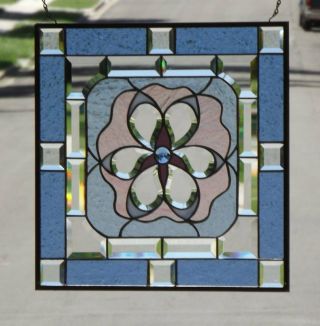 •Pink • Beveled Stained Glass Window Panel • 18 1/2 