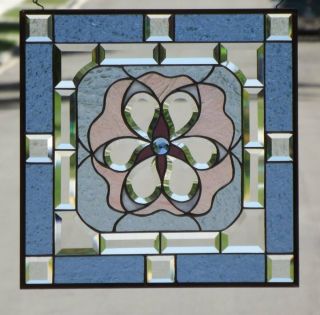 •pink • Beveled Stained Glass Window Panel • 18 1/2 " X 18 1/2 "