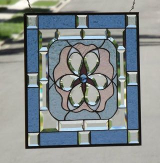 •Pink • Beveled Stained Glass Window Panel • 18 1/2 