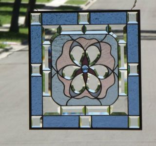 •Pink • Beveled Stained Glass Window Panel • 18 1/2 