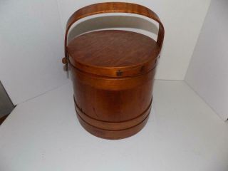 Vintage Antique Primitive Wooden Firkin Sugar Bucket W/lid & Bentwood Handle