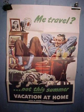 Orig Wwii Home Front Poster 1945 - Vacation At Home - Defense Transportation Office